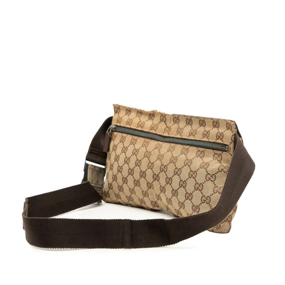 Gucci Leather Belt Bum Body GG Canvas Beige Crossbody Bag Waist Brown Tan Brown